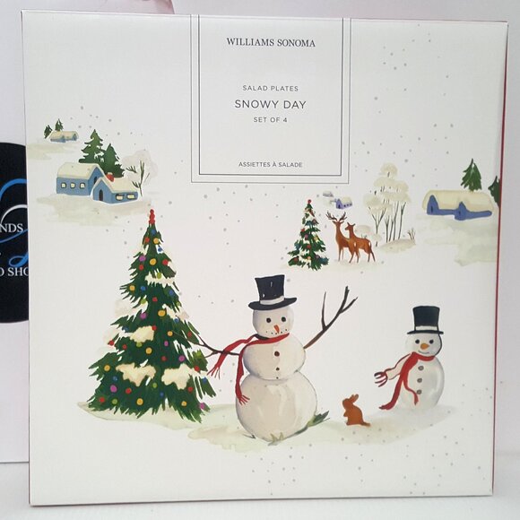 NEW RARE Williams Sonoma S/4 Snowy Day Salad Plates 9" Porcelain Christmas NIB - Picture 6 of 6